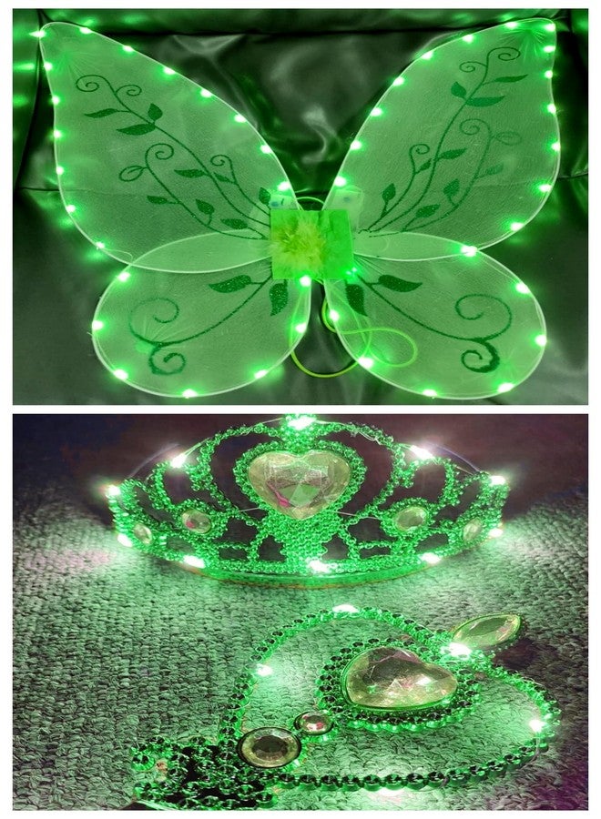 زي تنكري مضيء بتقنية LED للبنات الصغيرات، فستان جنية أخضر مع أجنحة، فستان أميرة أخضر للبنات الصغيرات للهالوين (3-4 سنوات) - Image 3